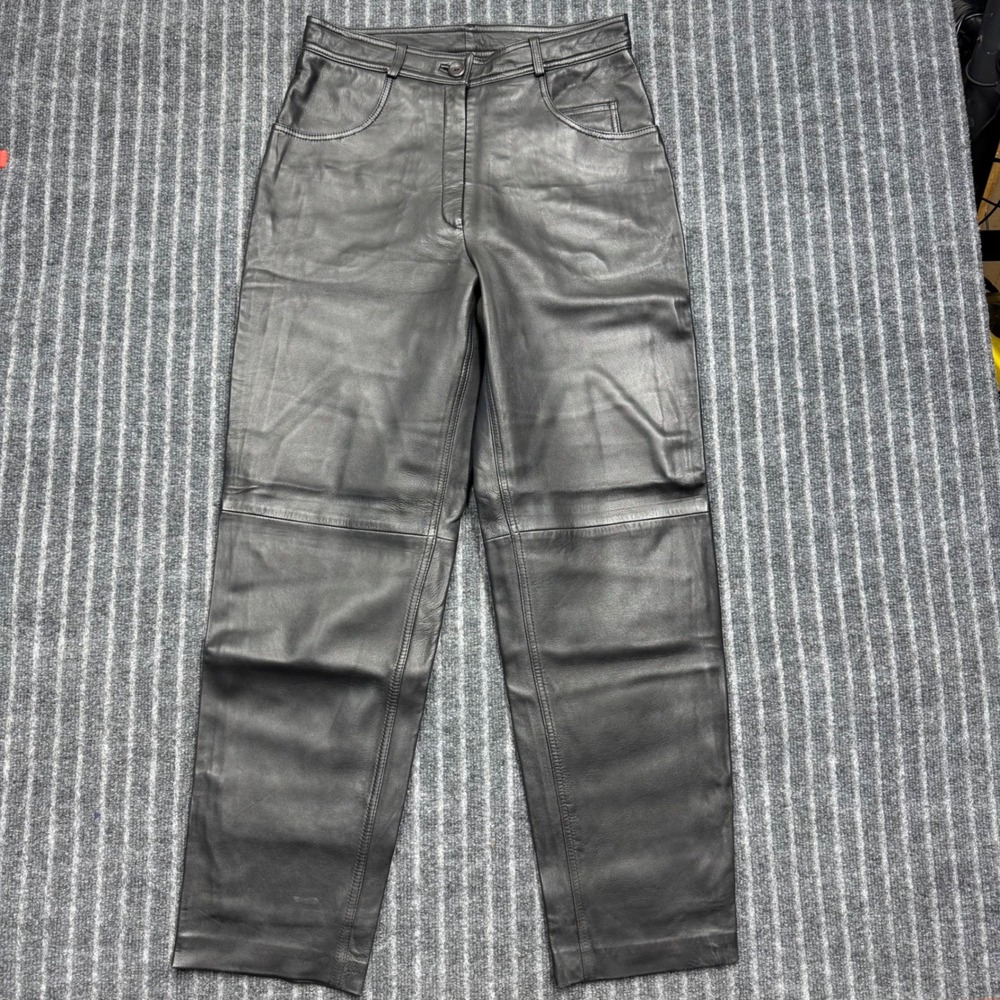 Mardini Womens Genuine Leather Straight Leg Pants 10 Black High Rise Vintage
